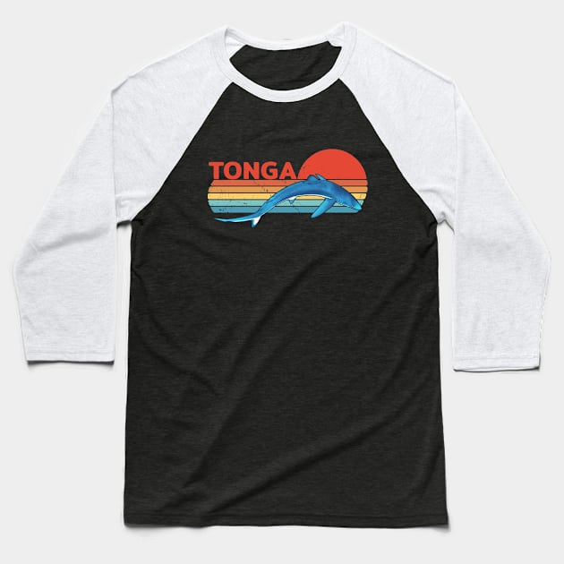Blue Shark Kingdom of Tonga Vintage Travel Design Baseball T-Shirt by NicGrayTees